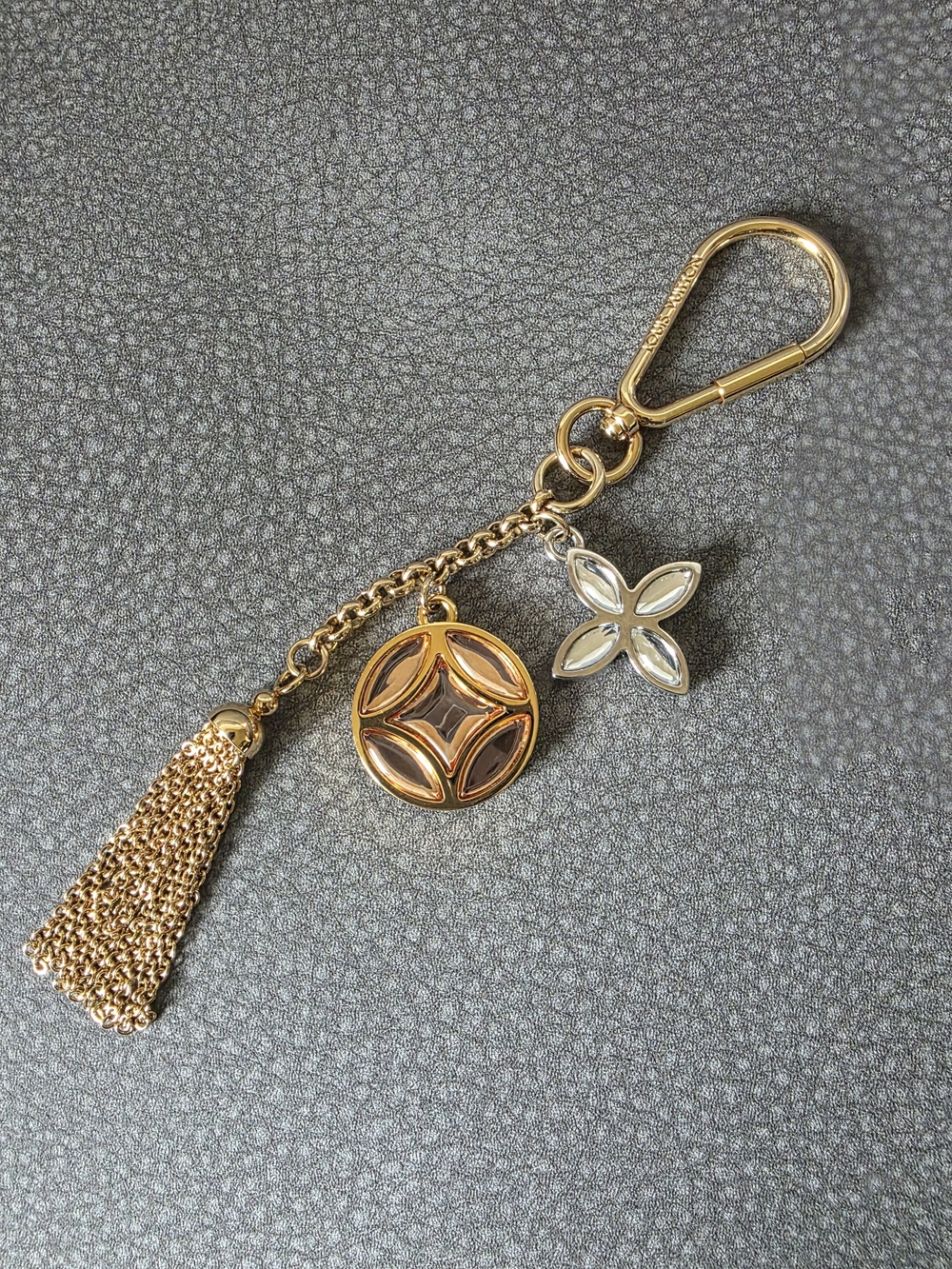 Louis Vuitton Gold Tassel Keychain Charm with Floral and Medallion Accents